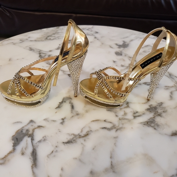 Gold Rhinestone platform sandal heels 8.5 - Picture 2 of 5
